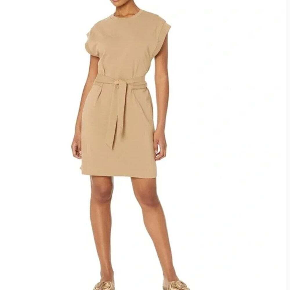 Vince Almond Tie Waist Cotton Dress | Minimalist Neutral Midi Dress | Size S